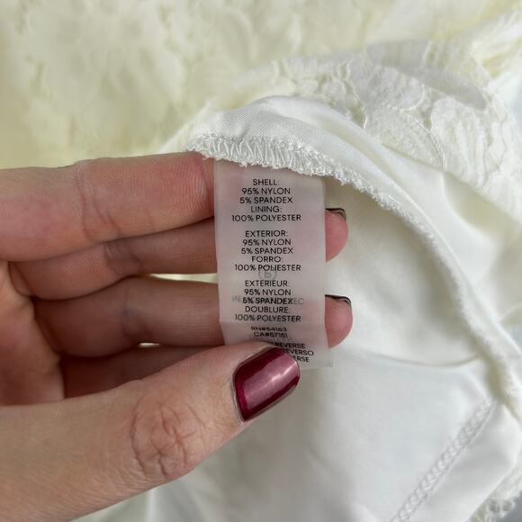 Tommy Hilfiger White Lace Short Sleeve Blouse Gold Zipper Detail (M) - Picture 6 of 8